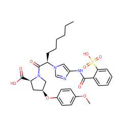 CCCCCC[C@H](C(=O)N1C[C@@H](Oc2ccc(OC)cc2)C[C@H]1C(=O)O)n1cnc(NC(=O)c2ccccc2S(=O)(=O)O)c1 ZINC000027520786