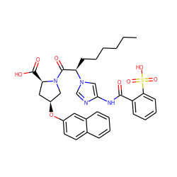 CCCCCC[C@H](C(=O)N1C[C@@H](Oc2ccc3ccccc3c2)C[C@H]1C(=O)O)n1cnc(NC(=O)c2ccccc2S(=O)(=O)O)c1 ZINC000027518912