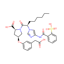 CCCCCC[C@H](C(=O)N1C[C@@H](Oc2cccc(CC(=O)O)c2)C[C@H]1C(=O)O)n1cnc(NC(=O)c2ccccc2S(=O)(=O)O)c1 ZINC000027521884