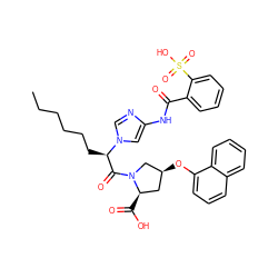 CCCCCC[C@H](C(=O)N1C[C@@H](Oc2cccc3ccccc23)C[C@H]1C(=O)O)n1cnc(NC(=O)c2ccccc2S(=O)(=O)O)c1 ZINC000027519221