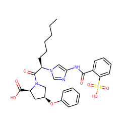 CCCCCC[C@H](C(=O)N1C[C@@H](Oc2ccccc2)C[C@H]1C(=O)O)n1cnc(NC(=O)c2ccccc2S(=O)(=O)O)c1 ZINC000025974692