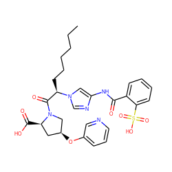 CCCCCC[C@H](C(=O)N1C[C@@H](Oc2cccnc2)C[C@H]1C(=O)O)n1cnc(NC(=O)c2ccccc2S(=O)(=O)O)c1 ZINC000027520604