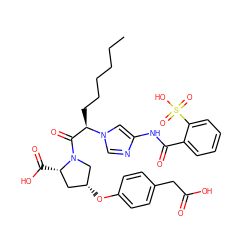 CCCCCC[C@H](C(=O)N1C[C@H](Oc2ccc(CC(=O)O)cc2)C[C@@H]1C(=O)O)n1cnc(NC(=O)c2ccccc2S(=O)(=O)O)c1 ZINC000027645584