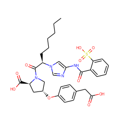 CCCCCC[C@H](C(=O)N1C[C@H](Oc2ccc(CC(=O)O)cc2)C[C@H]1C(=O)O)n1cnc(NC(=O)c2ccccc2S(=O)(=O)O)c1 ZINC000027636656