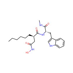 CCCCCC[C@H](CC(=O)NO)C(=O)N[C@@H](Cc1c[nH]c2ccccc12)C(=O)NC ZINC000013776863