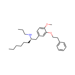 CCCCCC[C@H](Cc1ccc(OC)c(OCCc2ccccc2)c1)NCCC ZINC000003824802