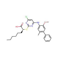 CCCCCC[C@H](Sc1nc(Cl)cc(Nc2cc(C)c(-c3ccccc3)cc2OC)n1)C(=O)O ZINC000040866920