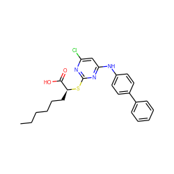 CCCCCC[C@H](Sc1nc(Cl)cc(Nc2ccc(-c3ccccc3)cc2)n1)C(=O)O ZINC000040861880