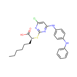 CCCCCC[C@H](Sc1nc(Cl)cc(Nc2ccc(Nc3ccccc3)cc2)n1)C(=O)O ZINC000299834993