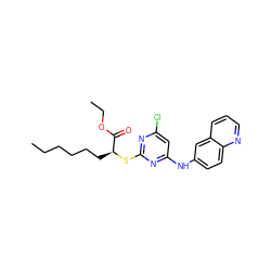 CCCCCC[C@H](Sc1nc(Cl)cc(Nc2ccc3ncccc3c2)n1)C(=O)OCC ZINC000040863720