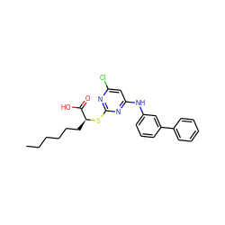 CCCCCC[C@H](Sc1nc(Cl)cc(Nc2cccc(-c3ccccc3)c2)n1)C(=O)O ZINC000103250231