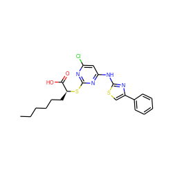 CCCCCC[C@H](Sc1nc(Cl)cc(Nc2nc(-c3ccccc3)cs2)n1)C(=O)O ZINC000103240152