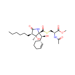 CCCCCC[C@H]1C(=O)N[C@](C(=O)SC[C@H](NC(C)=O)C(=O)OC)([C@@H](O)[C@@H]2C=CCCC2)[C@@]1(C)O ZINC000035259371