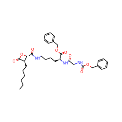 CCCCCC[C@H]1C(=O)O[C@@H]1C(=O)NCCCC[C@H](NC(=O)CNC(=O)OCc1ccccc1)C(=O)OCc1ccccc1 ZINC001772654131