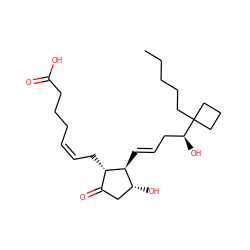 CCCCCC1([C@@H](O)C/C=C/[C@H]2[C@H](O)CC(=O)[C@@H]2C/C=C\CCCC(=O)O)CCC1 ZINC000013836517