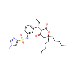 CCCCCC1(CCCCC)CC(=O)C([C@@H](CC)c2cccc(NS(=O)(=O)c3cn(C)cn3)c2)C(=O)O1 ZINC000100886958