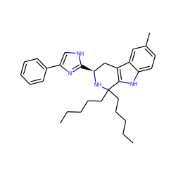 CCCCCC1(CCCCC)N[C@@H](c2nc(-c3ccccc3)c[nH]2)Cc2c1[nH]c1ccc(C)cc21 ZINC000013863929