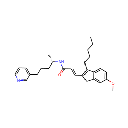 CCCCCC1=C(/C=C/C(=O)N[C@@H](C)CCCc2cccnc2)Cc2cc(OC)ccc21 ZINC000026718208