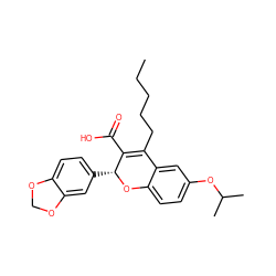 CCCCCC1=C(C(=O)O)[C@@H](c2ccc3c(c2)OCO3)Oc2ccc(OC(C)C)cc21 ZINC000013473453