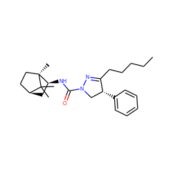 CCCCCC1=NN(C(=O)N[C@H]2C[C@H]3CC[C@]2(C)C3(C)C)C[C@H]1c1ccccc1 ZINC000058639059