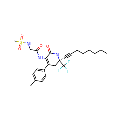 CCCCCCC#C[C@]1(C(F)(F)F)CC(c2ccc(C)cc2)=C(NC(=O)CNS(C)(=O)=O)C(=O)N1 ZINC001772647132