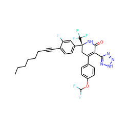 CCCCCCC#Cc1ccc([C@@]2(C(F)(F)F)CC(c3ccc(OC(F)F)cc3)=C(c3nn[nH]n3)C(=O)N2)cc1F ZINC001772649427