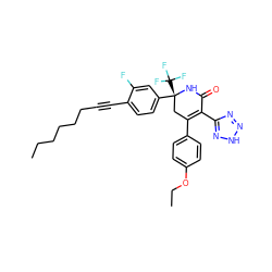 CCCCCCC#Cc1ccc([C@@]2(C(F)(F)F)CC(c3ccc(OCC)cc3)=C(c3nn[nH]n3)C(=O)N2)cc1F ZINC001772572908