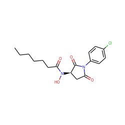 CCCCCCC(=O)N(O)[C@@H]1CC(=O)N(c2ccc(Cl)cc2)C1=O ZINC000005025398