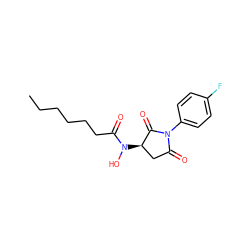 CCCCCCC(=O)N(O)[C@@H]1CC(=O)N(c2ccc(F)cc2)C1=O ZINC000005047305