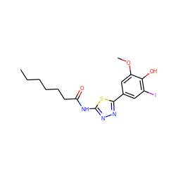 CCCCCCC(=O)Nc1nnc(-c2cc(I)c(O)c(OC)c2)s1 ZINC000096916873