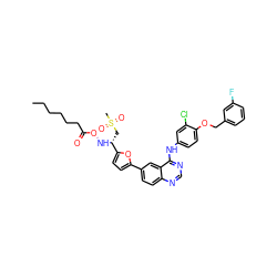 CCCCCCC(=O)ON[C@H](CS(C)(=O)=O)c1ccc(-c2ccc3ncnc(Nc4ccc(OCc5cccc(F)c5)c(Cl)c4)c3c2)o1 ZINC000299837946