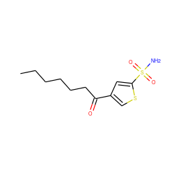 CCCCCCC(=O)c1csc(S(N)(=O)=O)c1 ZINC000013736774