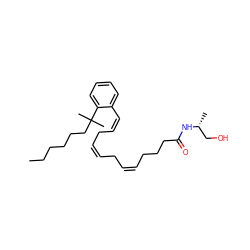 CCCCCCC(C)(C)c1ccccc1/C=C\C/C=C\C/C=C\CCCC(=O)N[C@H](C)CO ZINC000028875818