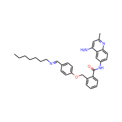 CCCCCCC/N=C/c1ccc(OCc2ccccc2C(=O)Nc2ccc3nc(C)cc(N)c3c2)cc1 ZINC000071317360