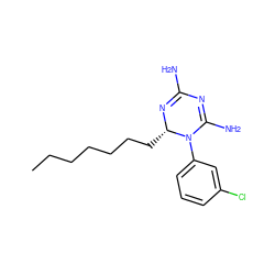 CCCCCCC[C@@H]1N=C(N)N=C(N)N1c1cccc(Cl)c1 ZINC000034801985
