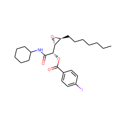 CCCCCCC[C@@H]1O[C@H]1[C@H](OC(=O)c1ccc(I)cc1)C(=O)NC1CCCCC1 ZINC000220889623