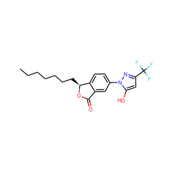 CCCCCCC[C@@H]1OC(=O)c2cc(-n3nc(C(F)(F)F)cc3O)ccc21 ZINC001772640632