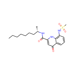 CCCCCCC[C@H](C)NC(=O)c1cc(=O)c2cccc(NS(C)(=O)=O)c2[nH]1 ZINC000095591068