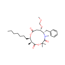 CCCCCCC[C@H]1OC(=O)C[C@H](OCOC)[C@H](Cc2ccccc2)N(C)C(=O)C(C)(C)OC(=O)[C@H]1C ZINC000038140033