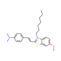 CCCCCCC[n+]1c(/C=C/c2ccc(N(C)C)cc2)sc2cc(OC)ccc21 ZINC000082154736