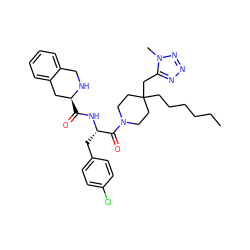 CCCCCCC1(Cc2nnnn2C)CCN(C(=O)[C@H](Cc2ccc(Cl)cc2)NC(=O)[C@H]2Cc3ccccc3CN2)CC1 ZINC000028949836