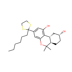 CCCCCCC1(c2cc(O)c3c(c2)OC(C)(C)[C@@H]2CC[C@@H](O)C[C@@H]32)SCCS1 ZINC000064549187