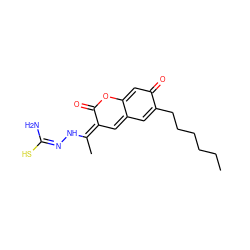 CCCCCCC1=Cc2c/c(=C(\C)N/N=C(\N)S)c(=O)oc2=CC1=O ZINC000038170398