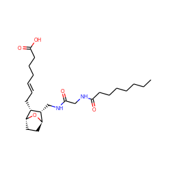 CCCCCCCC(=O)NCC(=O)NC[C@@H]1[C@H]2CC[C@@H](O2)[C@@H]1C/C=C/CCCC(=O)O ZINC000169327117