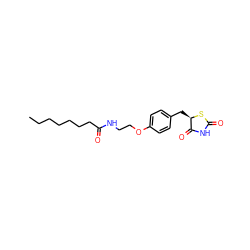 CCCCCCCC(=O)NCCOc1ccc(C[C@H]2SC(=O)NC2=O)cc1 ZINC000034717644