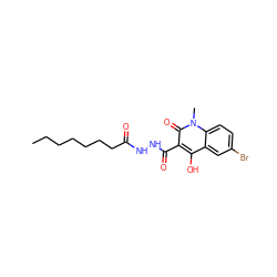 CCCCCCCC(=O)NNC(=O)c1c(O)c2cc(Br)ccc2n(C)c1=O ZINC000205283605