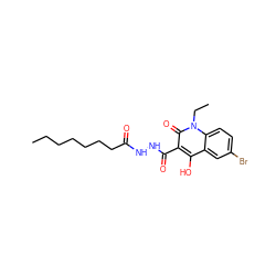 CCCCCCCC(=O)NNC(=O)c1c(O)c2cc(Br)ccc2n(CC)c1=O ZINC000205283643