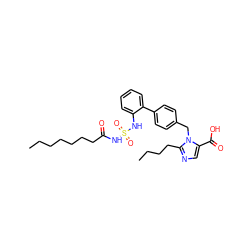 CCCCCCCC(=O)NS(=O)(=O)Nc1ccccc1-c1ccc(Cn2c(C(=O)O)cnc2CCCC)cc1 ZINC000036176286