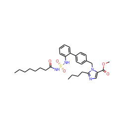 CCCCCCCC(=O)NS(=O)(=O)Nc1ccccc1-c1ccc(Cn2c(C(=O)OC)cnc2CCCC)cc1 ZINC000036176274