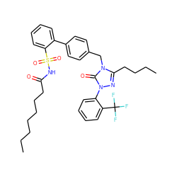 CCCCCCCC(=O)NS(=O)(=O)c1ccccc1-c1ccc(Cn2c(CCCC)nn(-c3ccccc3C(F)(F)F)c2=O)cc1 ZINC000049599942